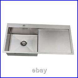 Stainless Steel Inset Kitchen Sink Square Basin Single Bowl RH Drainer + Waste