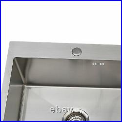 Stainless Steel Inset Kitchen Sink Square Basin Single Bowl RH Drainer + Waste