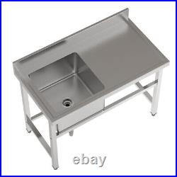 Stainless Steel Kitchen Sink Commercial Catering Sinks Single Bowl with Workbench