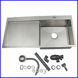 Stainless Steel Kitchen Sink Single Bowl Square Inset Left/Right Hand Drainer