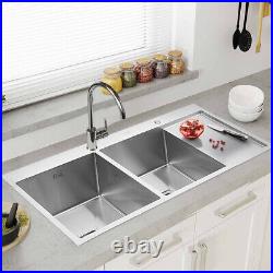 Stainless Steel Kitchen Sink Single Double Bowl Drainer Waste Kit Handmade Basin
