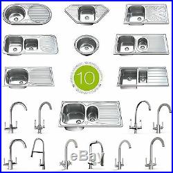 Stainless Steel Single & 1.5 Bowl Kitchen Sinks Drainer & Waste Choice of Tap