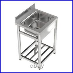 Stainless Steel Single Bowl Catering Kitchen Sink Commercial Shelf Side Splash