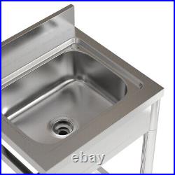 Stainless Steel Single Bowl Catering Kitchen Sink Commercial Shelf Side Splash