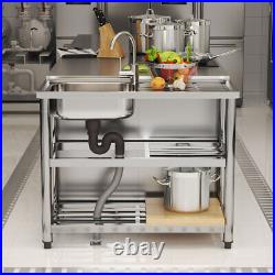 Stainless Steel Sink Kitchen Single Bowl with 2 Tier Shelf Reversible Drainer Unit
