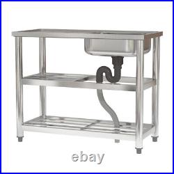 Stainless Steel Sink Kitchen Single Bowl with 2 Tier Shelf Reversible Drainer Unit