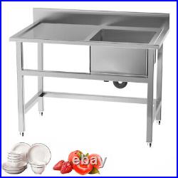Standing Commercial Single Bowl Kitchen Sink Steel Wash Table Left Hand Platform