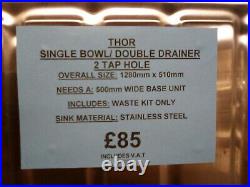 Thor stainless steel sink single bowl double drainer with 2 tap holes 1280x510mm