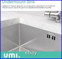 Umi Undermount Kitchen Sink Single Bowl, 50x40cm Overflow Opening stainless st