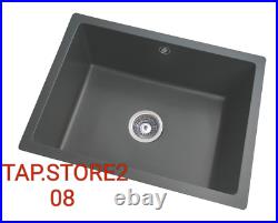 Undermount Granite Sink with Overflow Hole Dark Grey Granite Single Bowl Sink
