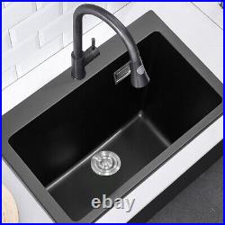 Undermount Quartz Stone Kitchen Sink with Drainer Waste Deep Bowl Single Basin