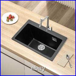 Undermount Quartz Stone Kitchen Sink with Drainer Waste Deep Bowl Single Basin