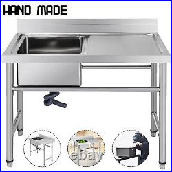 VEVOR Commercial Kitchen Wash Table Stainless Steel Sink Single Bowl Waste Kit