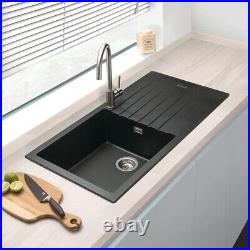 Vellamo Horizon Large Single Bowl Black Granite Composite Sink & Waste TD100L-MB