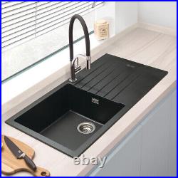 Vellamo Horizon Single Bowl Granite Kitchen Sink & Waste, Black 100x50cm