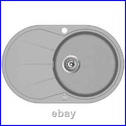 VidaXL Granite Kitchen Sink Single Basin Oval Overmount Strainer Black/Grey