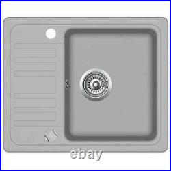 VidaXL Granite Kitchen Sink Single Basin Overmount Basket Strainer Black/Grey