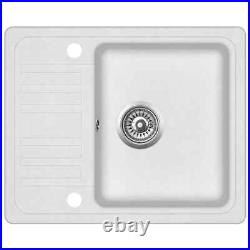 VidaXL Granite Kitchen Sink Single Basin White Basket Strainer Wash Bowl Basin