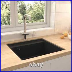 VidaXL Kitchen Sink with Overflow Hole Black Granite Single Bowl Waste Kit