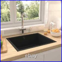 VidaXL Kitchen Sink with Overflow Hole Black Granite Single Bowl Waste Kit