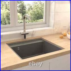 VidaXL Kitchen Sink with Overflow Hole Grey Granite Single Bowl Waste Kit