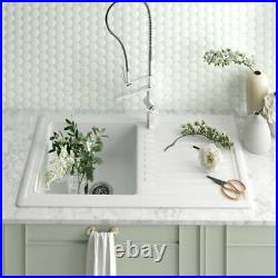 White Ceramic Single Bowl Inset Kitchen Sink Modern High Gloss Heat Resistant