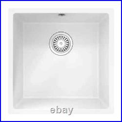White Comite single bowl inset or undermounted kitchen sink 440mm x 440mm 211mm