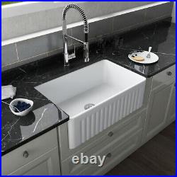 White Rectangle Ceramic Farmhouse Apron Kitchen Sink SIngle Bowl 30 L x 18 W