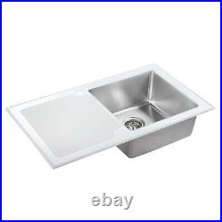 White Reflection Single Bowl Glass Inset Kitchen Sink RHD & LHD Hand Drainer New
