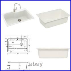 White Swanstone Dual Mount Composite 33x22x10 1-Hole Single Bowl Kitchen Sink